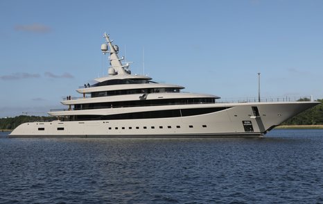 Lürssen superyacht Nixie at anchor side view 
