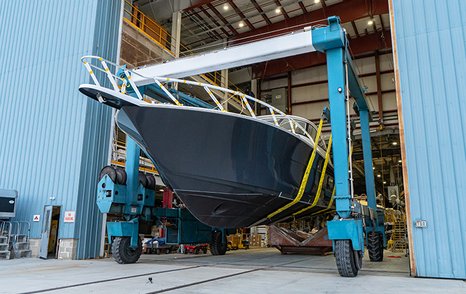 Viking 54ST yacht preparing for launch