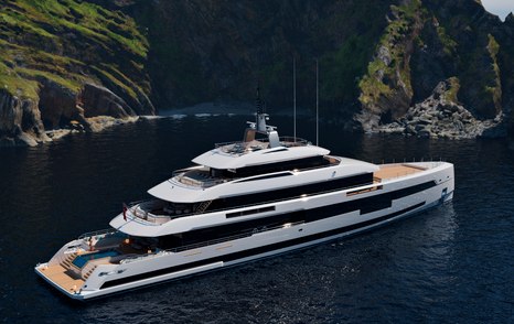 Rendering of superyacht Project Setteesettanta at anchor 