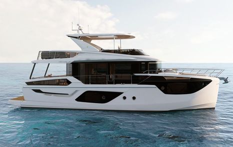 Absolute Navetta 58 motor yacht at anchor side view 