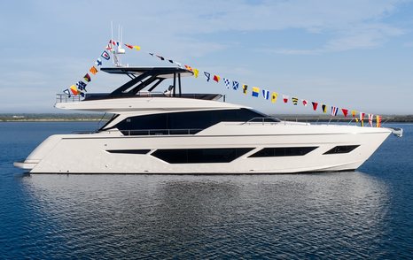 Ferretti 720 motor yacht at launch ceremony