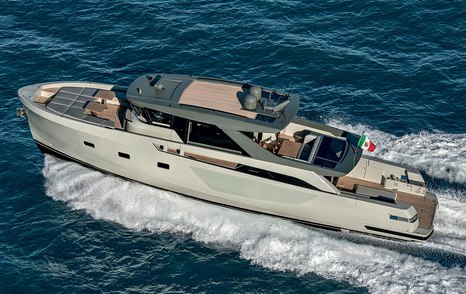 Bluegame BGX73 motor yacht underway side view 
