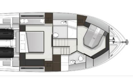 A floorplan showing the revised layout onboard the maritimo M50 flybridge and s50