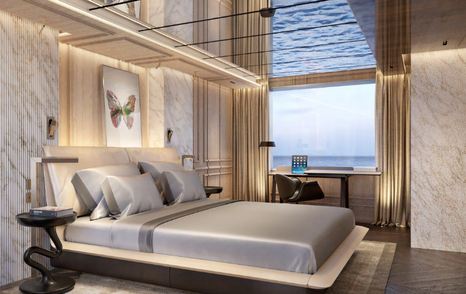 The guests cabins benefit from large berths and expansive windows for vast views out to sea