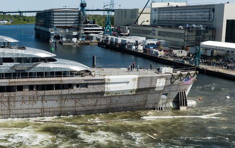Superyacht Ziggy on slipway at technical launch