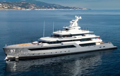 Feadship superyacht Valor at anchor side view 