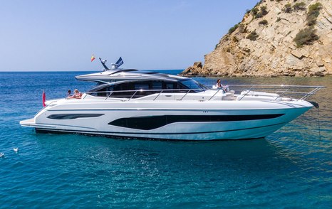 Princess V65 motor yacht at anchor side profile
