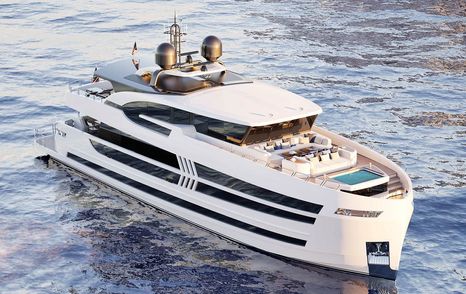 Lazzara UHV 100 motor yacht at anchor side view 