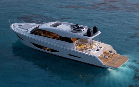 Rendering of Maritimo S60 motor yacht at anchor 