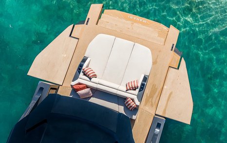 Aerial view of Manari 52 with fold out balconies and large sunpad 