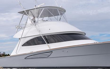 Viking 50C at anchor side view 