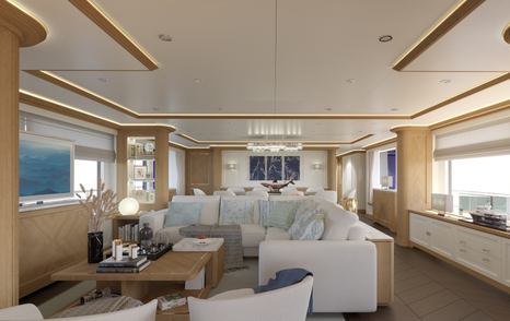 Large sofa in main salon on explorer yacht Seven Seas