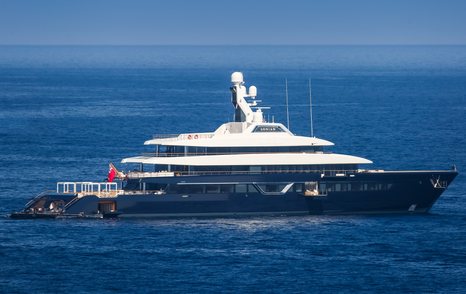 Feadship motor yacht Lonian at anchor side view 
