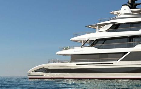 Third T60 superyacht at anchor aft close up