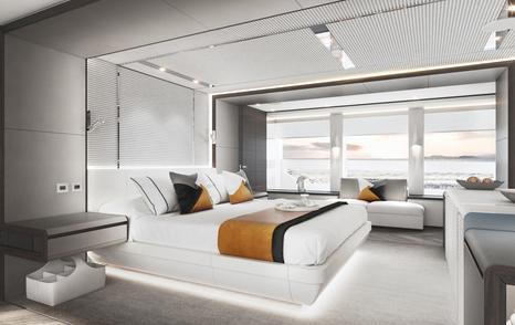 Rendering showing Owner's stateroom on Project Jade