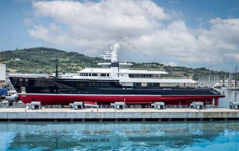 CRN superyacht Cerulean on trolley on way to launch