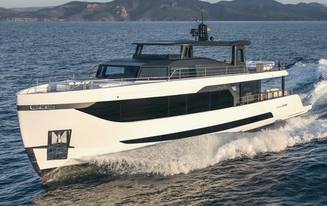 Second Arcadia A80 motor yacht underway side view 