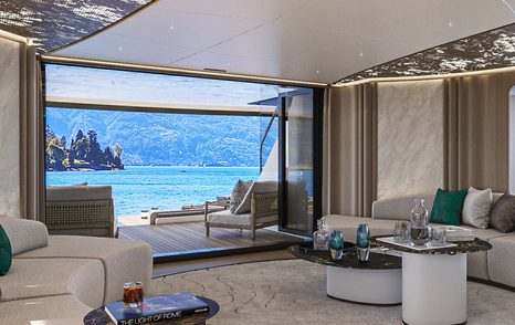 Sirena 42M/01 motor yacht main saloon leading onto aft deck 