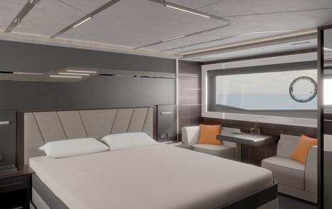 Rendering showing  owner's cabin on Predator 65