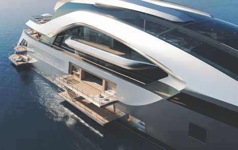 Rendering of Feadship Superyacht Hive superstructure with fold out balcony
