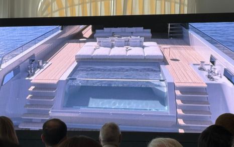 Rendering of Sanlorenzo 45 XSP superyacht beach club with infinity pool 