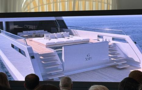 Rendering of Sanlorenzo 45 XSP beach club at Cannes press conference
