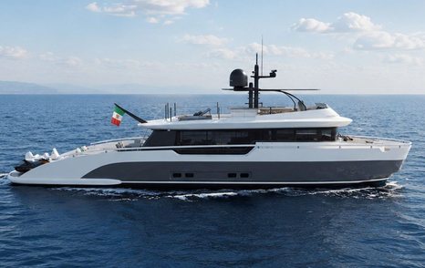 Rendering of Tecnomarine TM90 superyacht profile view under way 