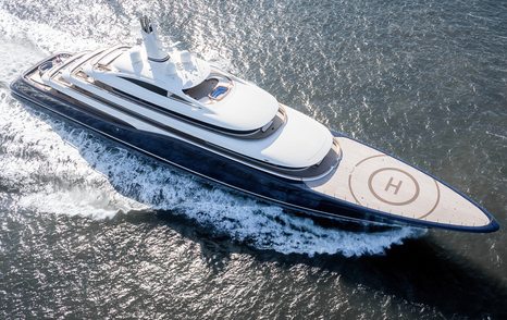 Aerial view of Feadship Superyacht Destiny under way 