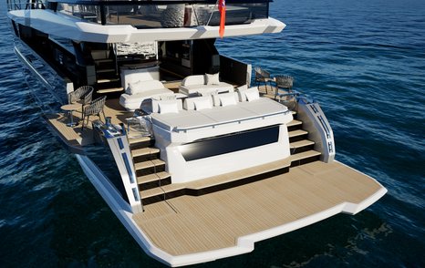 Rendering of Pearl 100 Hybrid Motor Yacht stern