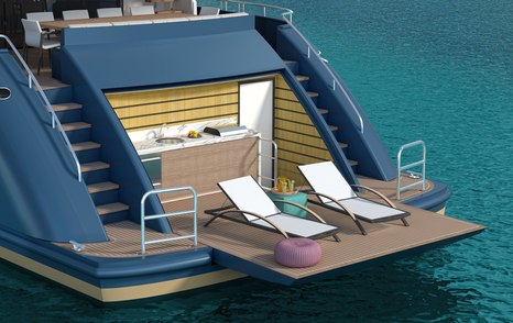 Rendering of StellarONE ST108 motor yacht beach club