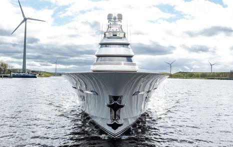 Frontal view of the bow of sportsfisher yacht SPECIAL ONE underway