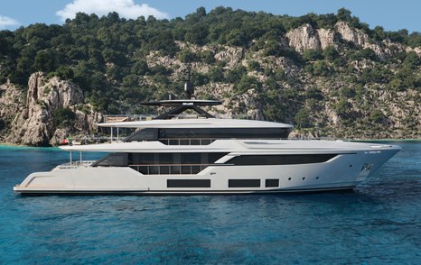 Custom Line Navetta 38 superyacht at anchor 