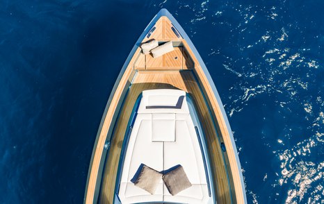 Aerial view of Pardo Yachts Pardo 43 motor yacht foredeck with sunpads