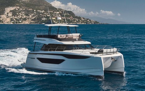 Prestige M48 motor yacht underway side view 
