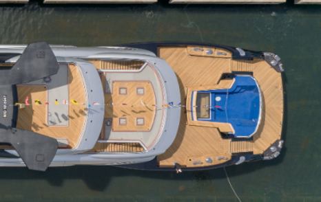 ISA Yachts superyacht Sea Raider X at anchor aerial view 