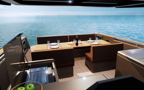 CGI showing dining area on Fjord 53 XL