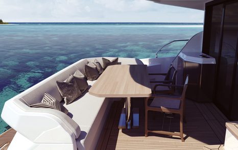 Outdoor seating and table on Azimut 53