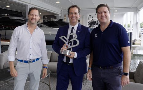 Jack Haines and Kevin Bodington at the Riva 110' Dolcevita yacht HoF trophy handover 
