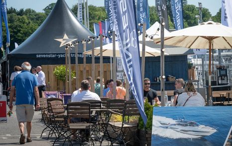 Parasols and flags at British Motor Yacht Show