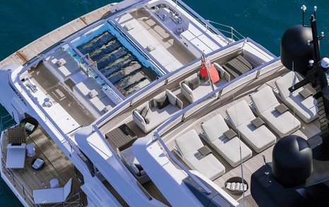 View of cascading decks from above on Sanlorenzo Steel 52