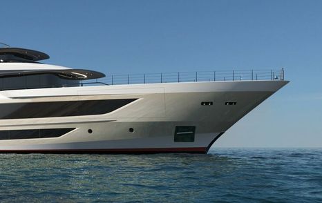 Third T60 superyacht at anchor bow close up