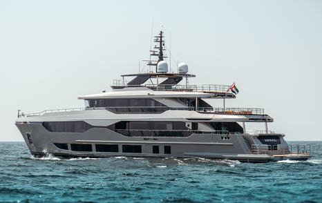  Majesty 120 superyacht underway side view 