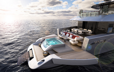 Stern area on Atlantique 37 with pool and steps to water