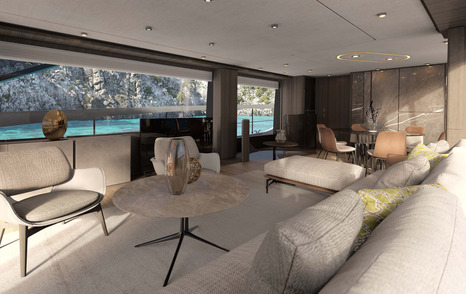 Rendering of interior of Ferretti Yachts 860