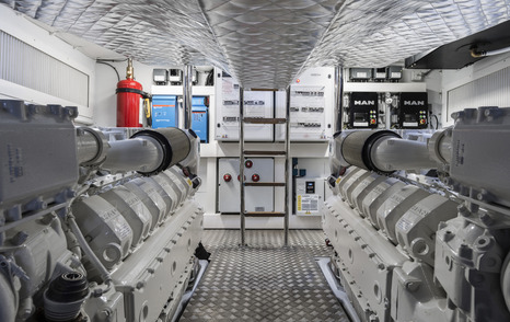 Sports yacht engine room on the Pershing 7X