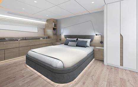 Large bed in cabin on CLB65