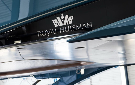 Royal Huisman branding on superyacht PHI