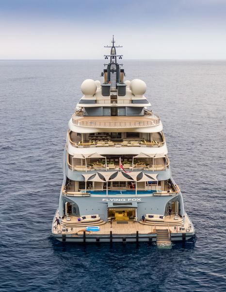 Superyacht Flying Fox aft decks at anchor
