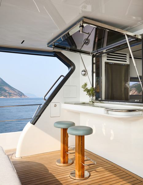 CL Yachts CLB65 SUV Motor Yacht aft deck with fold down bar area 