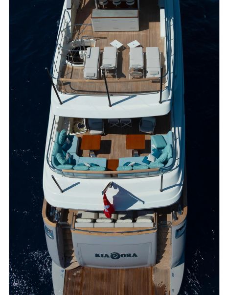 Aerial view of Sanlorenzo SD126 Motor Yacht Kia Ora decks